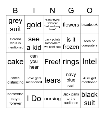 Mark's Wedding BINGO Card