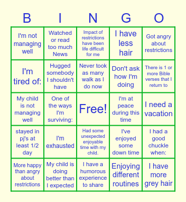 During COVID Restrictions Bingo Card