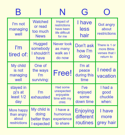 During COVID Restrictions Bingo Card