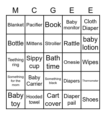 Baby McGee's Gift's Bingo Card