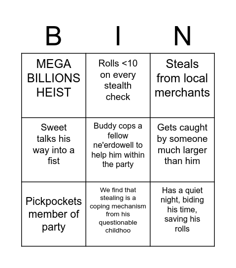 Batman Zor Bingo Card