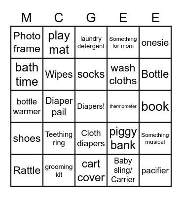 Baby McGee's Gift's Bingo Card