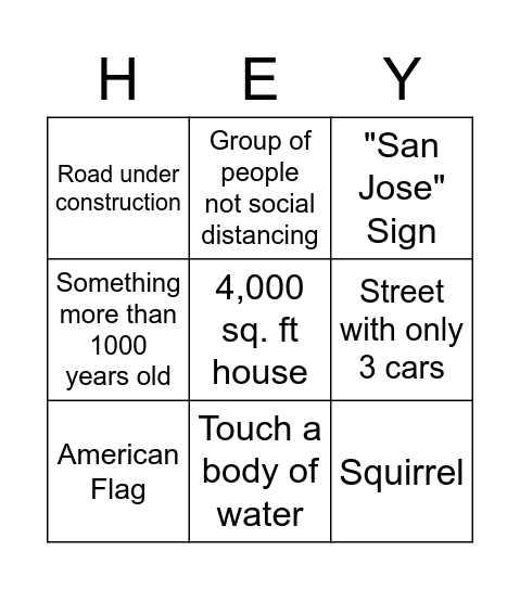 Family Bingo Sample Bingo Card