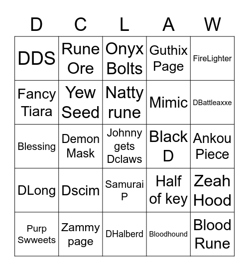 Master scroll Bingo Card