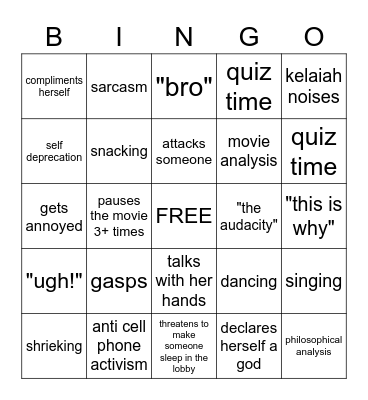 Kelaiah's Birthday Bingo Card