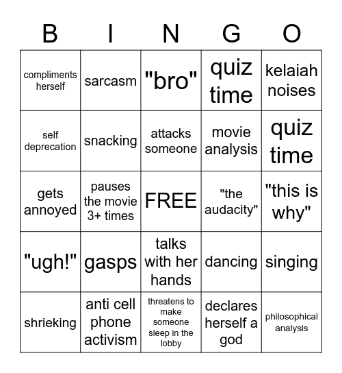 Kelaiah's Birthday Bingo Card