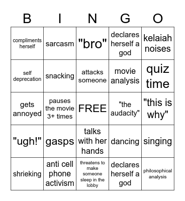 Kelaiah's Birthday Bingo Card