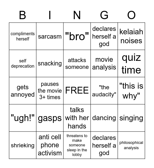 Kelaiah's Birthday Bingo Card
