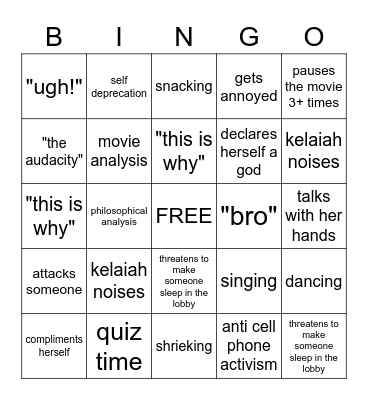 Kelaiah's Birthday Bingo Card