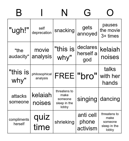 Kelaiah's Birthday Bingo Card
