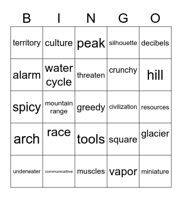 Vocabulary Review Bingo Card