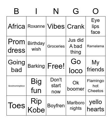 Tik Tok Music Bingo Card