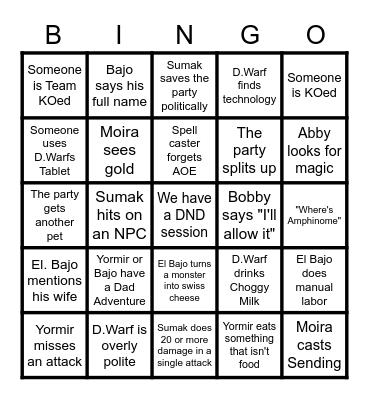 DND BINGO Card