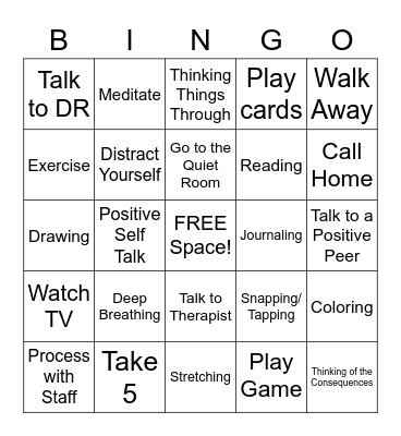 On The Unit Coping Skills BINGO Card