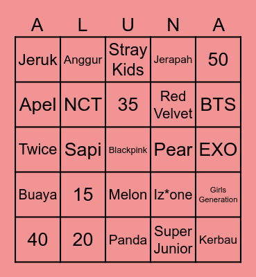 𝑨𝒍𝒖𝒏𝒂'𝒔 𝑩𝒊𝒏𝒈𝒐 Bingo Card