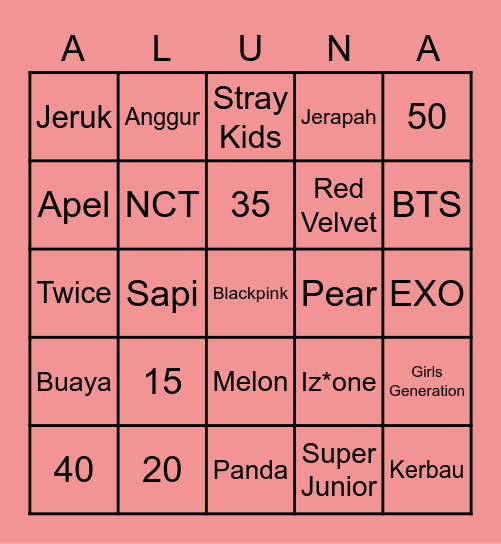 𝑨𝒍𝒖𝒏𝒂'𝒔 𝑩𝒊𝒏𝒈𝒐 Bingo Card