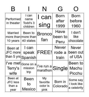 People Bingo Card