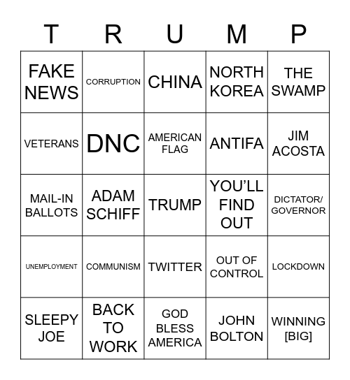 TULSA TRUMP RALLY BINGO Card