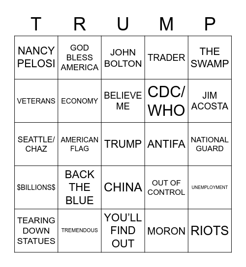 TULSA TRUMP RALLY BINGO Card