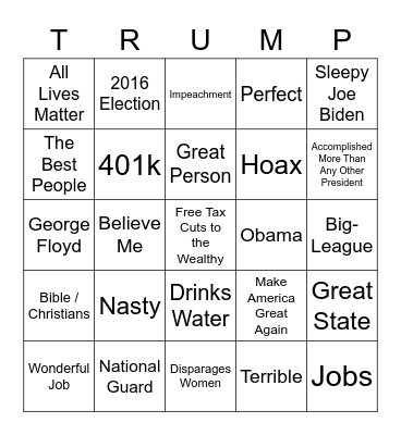 The Great American Comeback Bingo Celebration Bingo Card