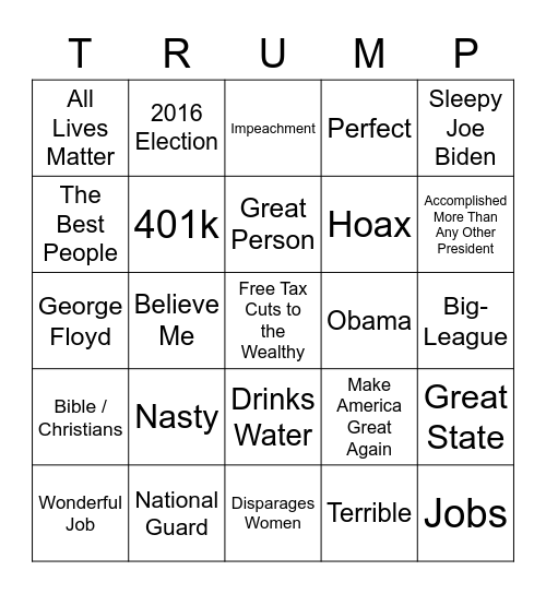 The Great American Comeback Bingo Celebration Bingo Card