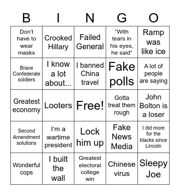 Trump Rally Bingo Card