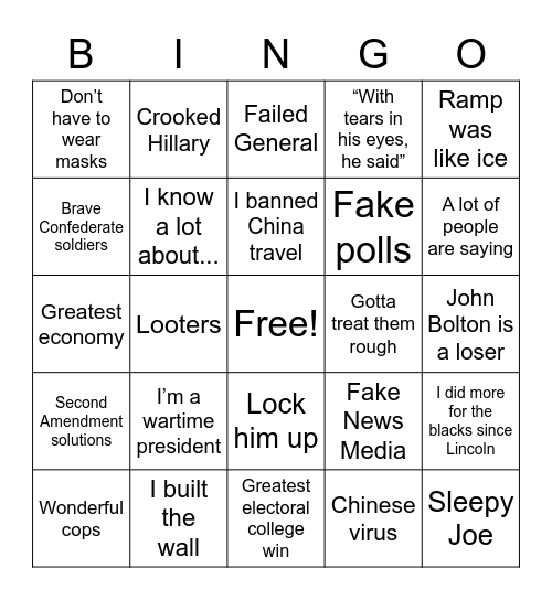 Trump Rally Bingo Card