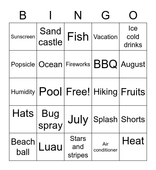 Summer Bingo Card