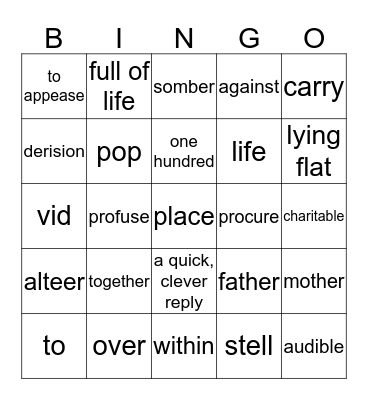 Caesar's English Janelle Bingo Card