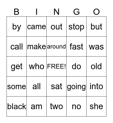 Sight Words PPIII Bingo Card