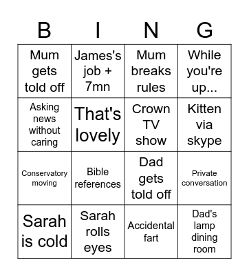Family meeting Bingo Card