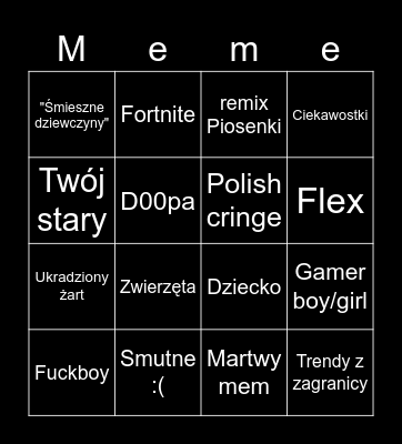 Polskie Tiktoki Bingo Card