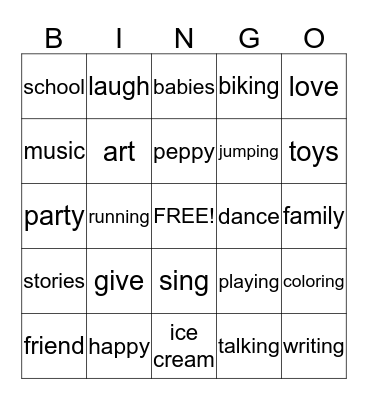 Sophia's happy feeling Bingo Card