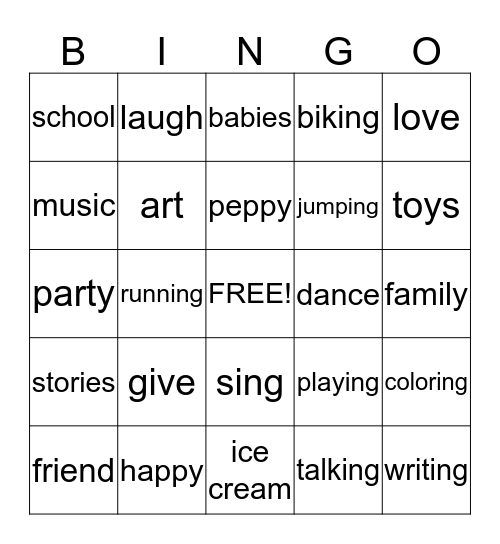 Sophia's happy feeling Bingo Card