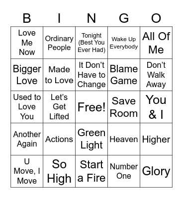 John Legend Bingo Card