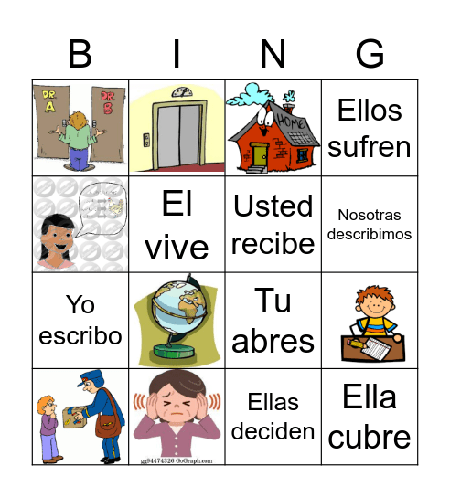 IR verbs Bingo Card