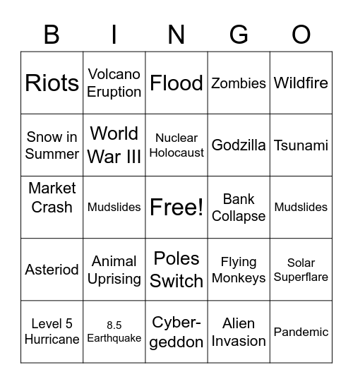 Apocalypse Bingo Card