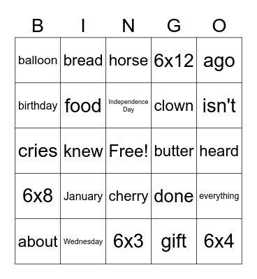 Grant 6/22/20 Bingo Card