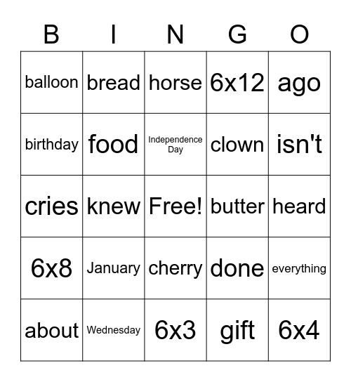 Grant 6/22/20 Bingo Card