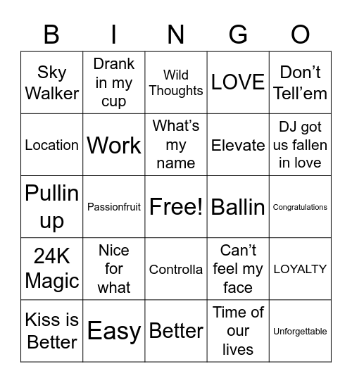 Officially Summer Mix Bingo Card