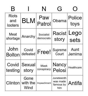 Trump Rally Bingo Card