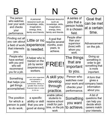 Career Terms Bingo Card