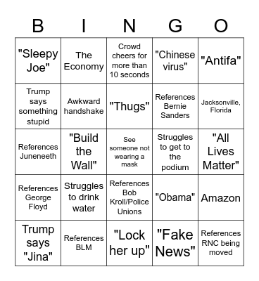 Trump Tulsa Rally Bingo Card
