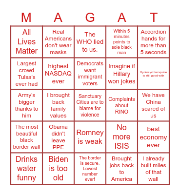 Tulsa Rally Bingo Card