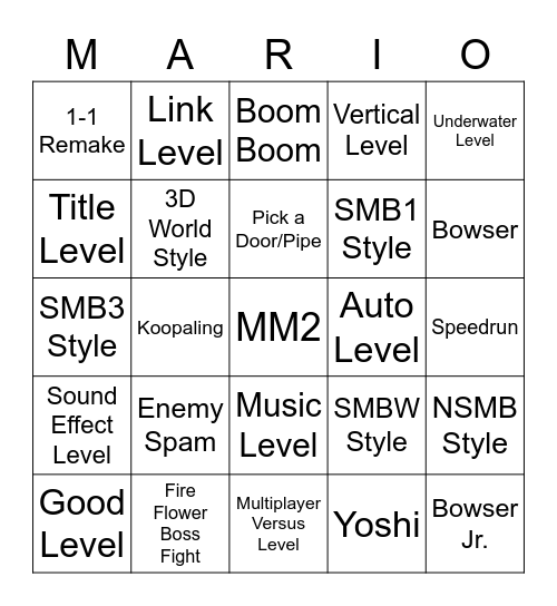 Mario Maker 2 Bingo Card