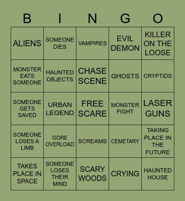Spooky Movie Bingo Card