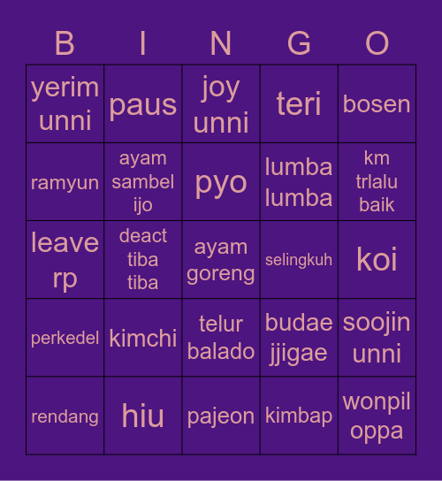 Bingo with Pyo Pyo Bingo Card