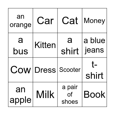 Have/Has Bingo Card