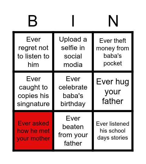 Father's Day Bingo Card