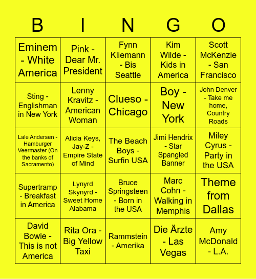 Hallo Onkel Sam Bingo Card